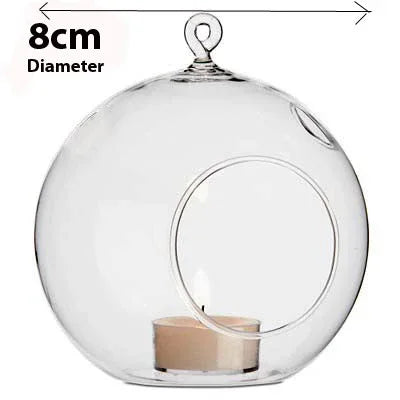 24 Bulk Buy of Hanging Clear Glass Ball Tealight Candle Holder - 8cm Diameter / High - Wedding Globe Decoration Terrarium Succulent Plant Mini Garden Holder Decor Craft Gift - Mekamart Australia