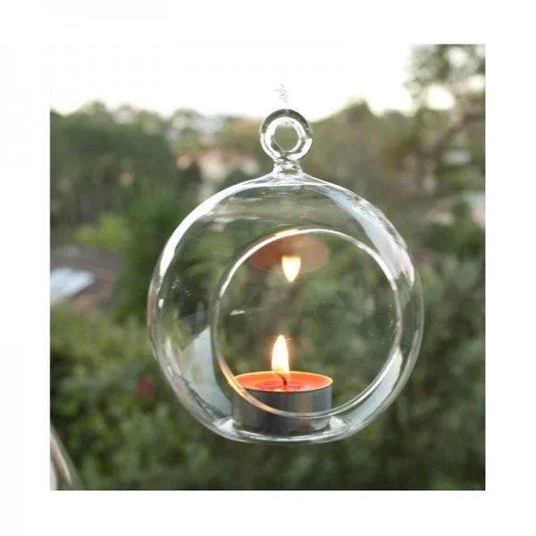 24 Bulk Buy of Hanging Clear Glass Ball Tealight Candle Holder - 8cm Diameter / High - Wedding Globe Decoration Terrarium Succulent Plant Mini Garden Holder Decor Craft Gift - Mekamart Australia