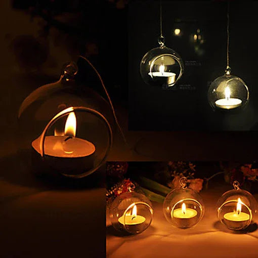 24 Bulk Buy of Hanging Clear Glass Ball Tealight Candle Holder - 8cm Diameter / High - Wedding Globe Decoration Terrarium Succulent Plant Mini Garden Holder Decor Craft Gift - Mekamart Australia