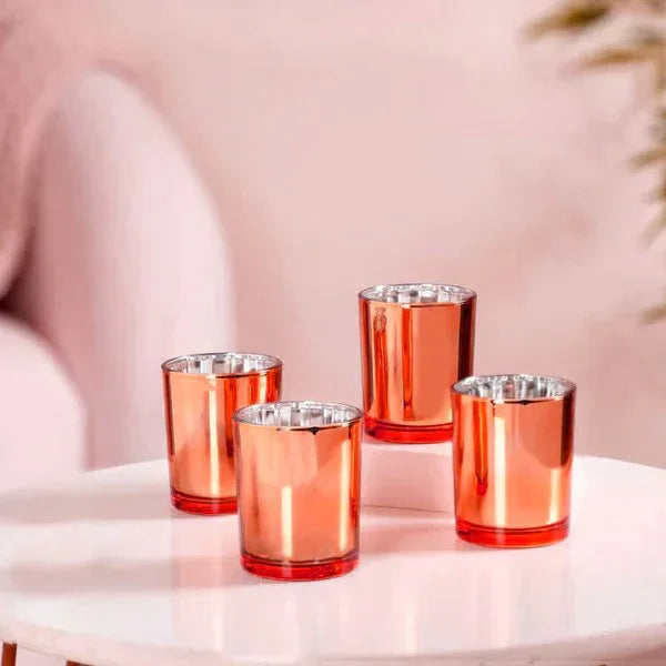10 Pack Copper Votive Tealight Candle Holders Valentines Day Mercury Wedding Decor Glass Candlestick Party Decorations Bridal Baby Shower Event - Mekamart Australia