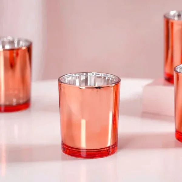 10 Pack Copper Votive Tealight Candle Holders Valentines Day Mercury Wedding Decor Glass Candlestick Party Decorations Bridal Baby Shower Event - Mekamart Australia