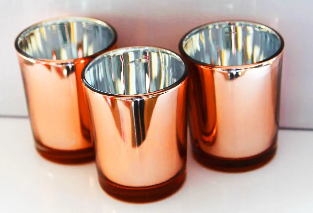10 Pack Copper Votive Tealight Candle Holders Valentines Day Mercury Wedding Decor Glass Candlestick Party Decorations Bridal Baby Shower Event - Mekamart Australia