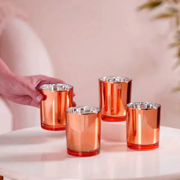 20 Pack Copper Votive Tealight Candle Holders Valentines Day Mercury Wedding Decor Glass Candlestick Party Decorations Bridal Baby Shower Event - Mekamart Australia
