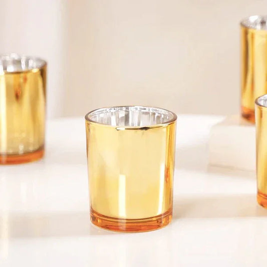 10 Pack Gold Votive Tealight Candle Holders Valentines Day Mercury Wedding Decor Glass Candlestick Party Decorations Bridal Baby Shower Event - Mekamart Australia