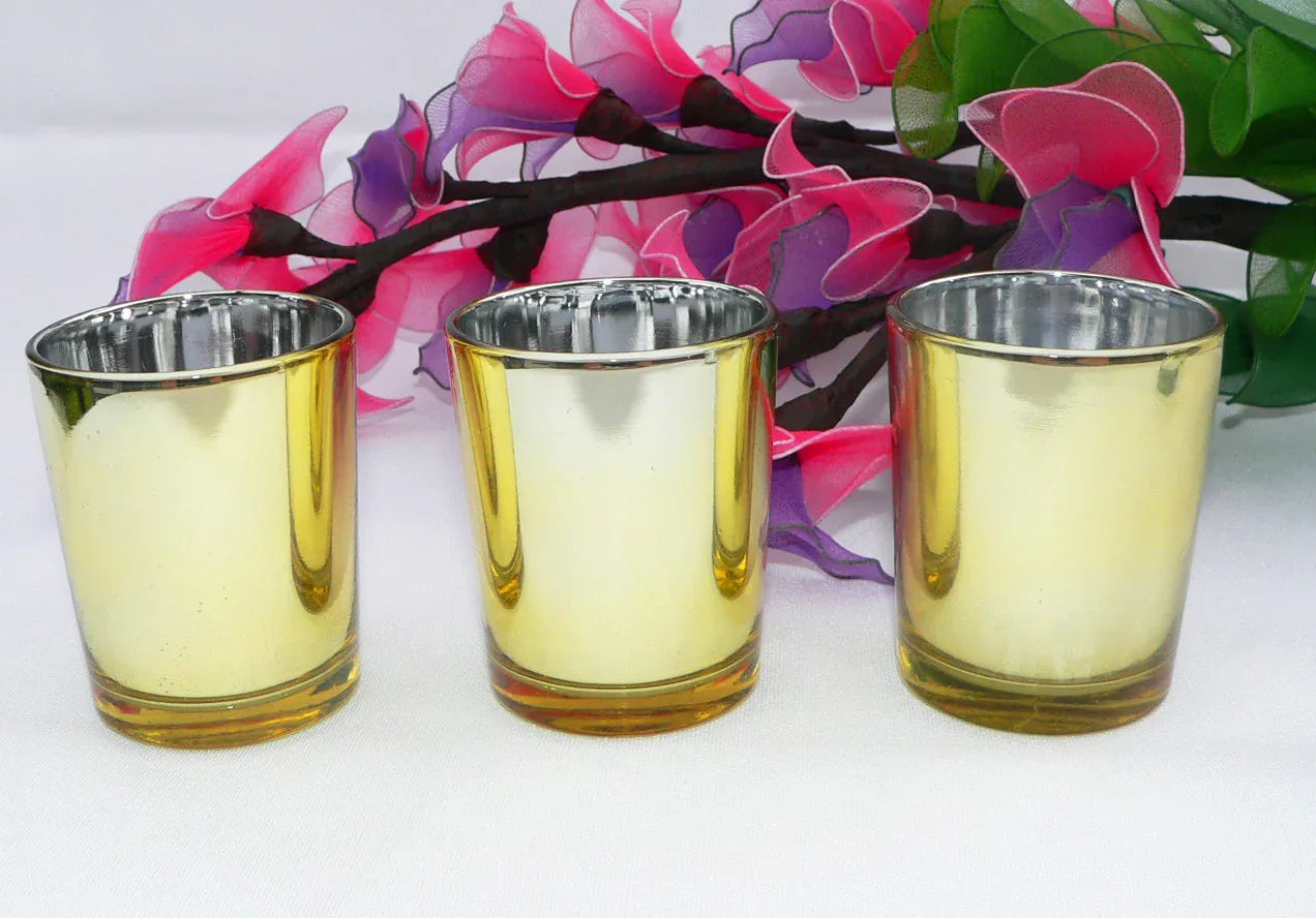 10 Pack Gold Votive Tealight Candle Holders Valentines Day Mercury Wedding Decor Glass Candlestick Party Decorations Bridal Baby Shower Event - Mekamart Australia