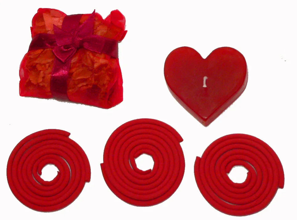 Red Heart Candle Spa Giftset - Red Heart candle, 3 Incense Coils, Pot Porri Satchet in Gift Box - Mekamart Australia