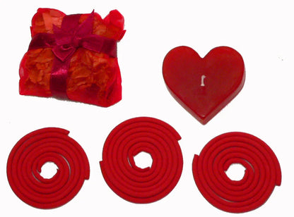 Red Heart Candle Spa Giftset - Red Heart candle, 3 Incense Coils, Pot Porri Satchet in Gift Box - Mekamart Australia