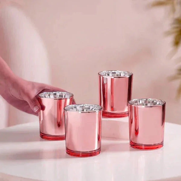 10 Pack Rose Gold Pink Votive Tealight Candle Holders Valentines Day Mercury Wedding Decor Glass Candlestick Party Decorations Bridal Baby Shower Event - Mekamart Australia