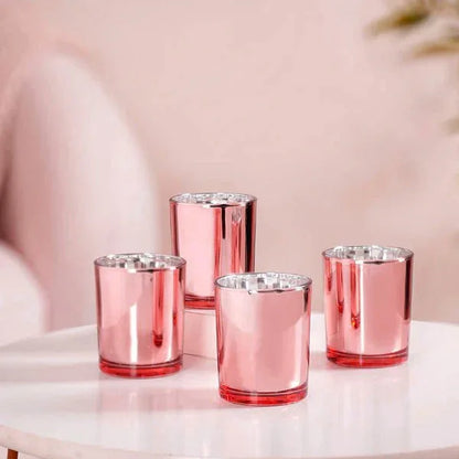 20 Pack Rose Gold Pink Votive Tealight Candle Holders Valentines Day Mercury Wedding Decor Glass Candlestick Party Decorations Bridal Baby Shower Event - Mekamart Australia