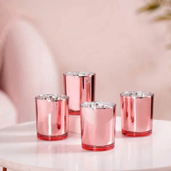 40 Pack Rose Gold Pink Votive Tealight Candle Holders Valentines Day Mercury Wedding Decor Glass Candlestick Party Decorations Bridal Baby Shower Event - Mekamart Australia
