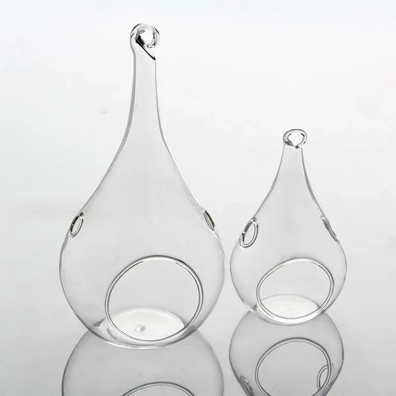 25 Bulk Pack of Hanging Clear Glass Tealight Candle Holder Tear Drop Pear Hour Glass Shape - 20cm High Terrarium Plant Mini Garden Holder Decoration Craft Gift - Mekamart Australia