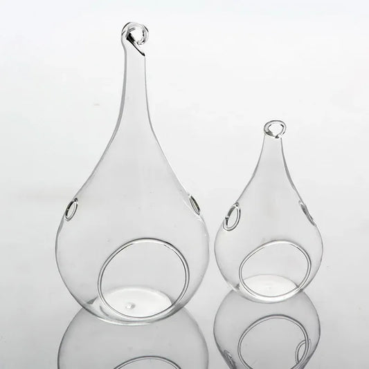 25 Bulk Pack of Hanging Clear Glass Tealight Candle Holder Tear Drop Pear Hour Glass Shape - 20cm High Terrarium Plant Mini Garden Holder Decoration Craft Gift - Mekamart Australia