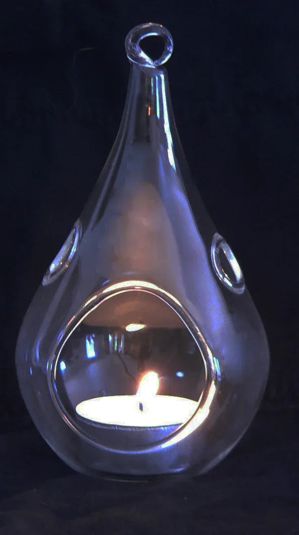25 Bulk Pack of Hanging Clear Glass Tealight Candle Holder Tear Drop Pear Shape - 12cm High - Terrarium Plant Mini Garden Holder Decor - Mekamart Australia