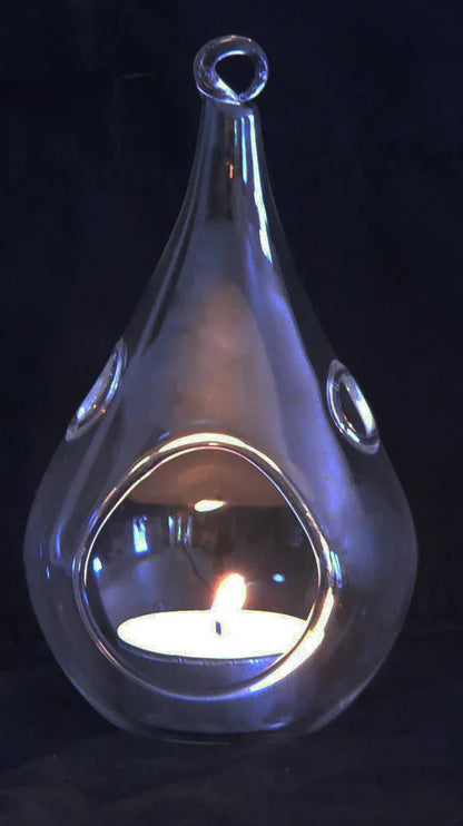 50 Wholesale Pack of Hanging Clear Glass Tealight Candle Holder Tear Drop Pear Shape - 12cm High - Terrarium Plant Mini Garden Holder Decor - Mekamart Australia