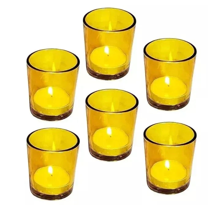 10 Pack Yellow Glass Votive Candle Holders Table Centreoieces Xmas Wedding Anniversary Event Recption Party Function or Home Decor - Mekamart Australia