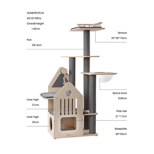 HONEYPOTCAT Grand Cat Mansion With Space Capsule - 148cm - Mekamart Australia