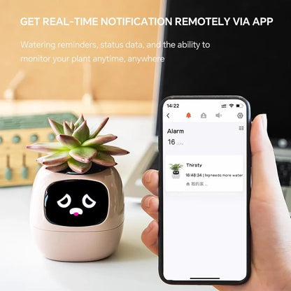 Intelligent Flower Pot, Electronic Bud, Maintenance Plant Assistant, Fun Interactive Flower Pot, Indoor Green Planting Monitoring, LCD Screen Display, Cell Phone APP Connection (Pink) - Mekamart Australia