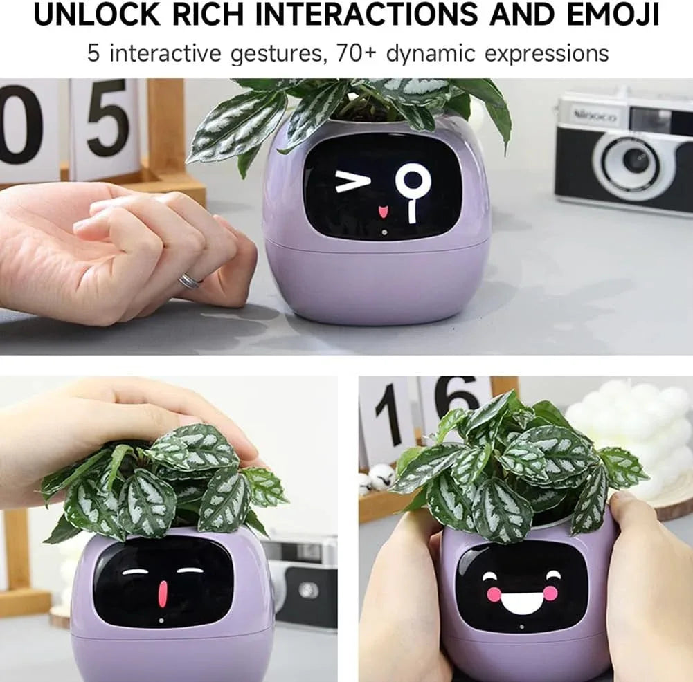Intelligent Flower Pot, Electronic Bud, Maintenance Plant Assistant, Fun Interactive Flower Pot, Indoor Green Planting Monitoring, LCD Screen Display, Cell Phone APP Connection (Pink) - Mekamart Australia