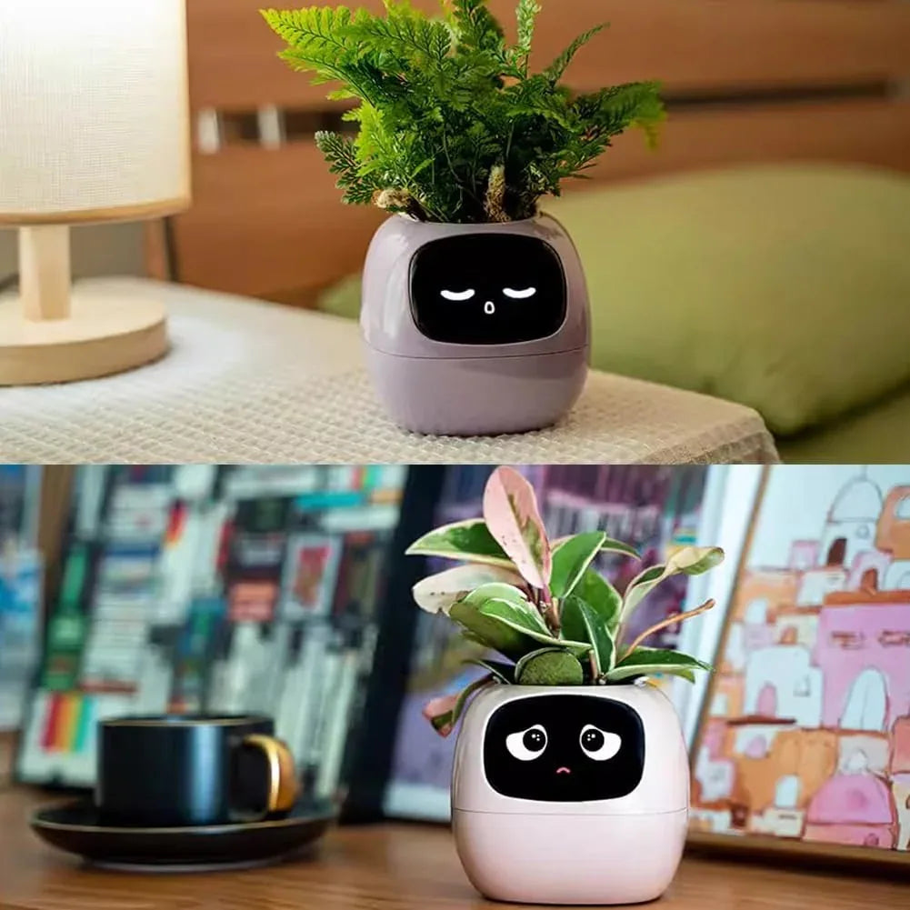 Intelligent Flower Pot, Electronic Bud, Maintenance Plant Assistant, Fun Interactive Flower Pot, Indoor Green Planting Monitoring, LCD Screen Display, Cell Phone APP Connection (White) - Mekamart Australia