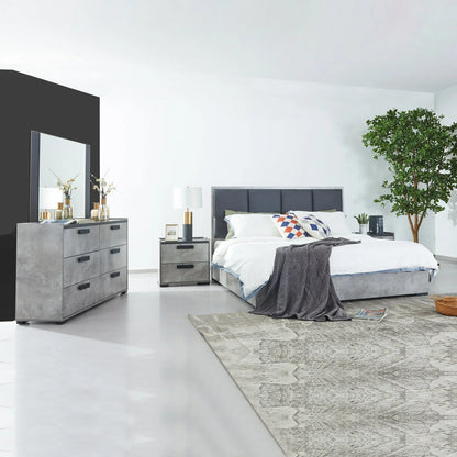 Queen 4 Pcs Bedroom Suite with Dresser Fabric Upholstery MDF Combination of Black & Cement Colour - Mekamart Australia