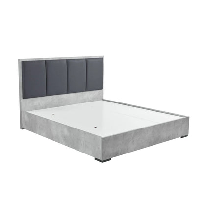 Queen 4 Pcs Bedroom Suite with Dresser Fabric Upholstery MDF Combination of Black & Cement Colour - Mekamart Australia