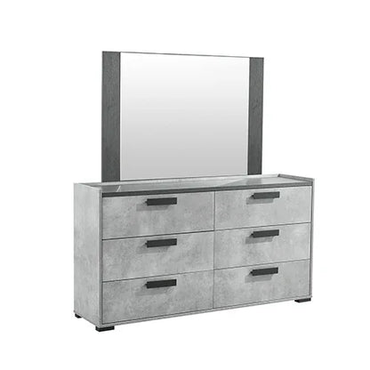 Queen 4 Pcs Bedroom Suite with Dresser Fabric Upholstery MDF Combination of Black & Cement Colour - Mekamart Australia
