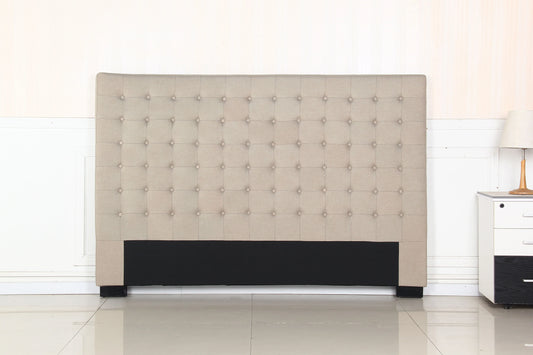 Bed Head King Beige Headboard Upholstery Fabric Tufted Buttons - Mekamart Australia
