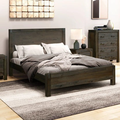 Bed Frame Queen Size in Solid Wood Veneered Acacia Bedroom Timber Slat in Chocolate - Mekamart Australia