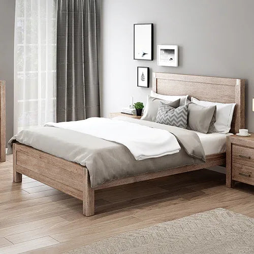 Bed Frame Queen Size in Solid Wood Veneered Acacia Bedroom Timber Slat in Oak - Mekamart Australia