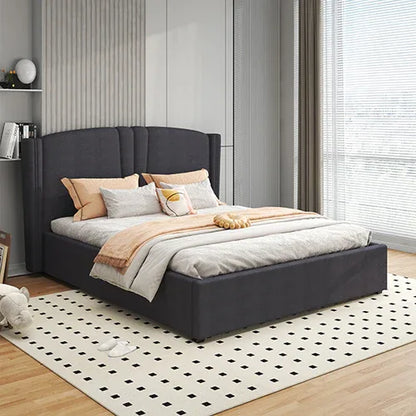 Roman Bed Frame Double Size Black Velvet Fabric with Gas Lift plywood metal structure - Mekamart Australia