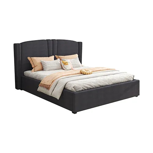Roman Bed Frame Queen Size Black Velvet Fabric with Gas Lift plywood metal structure - Mekamart Australia