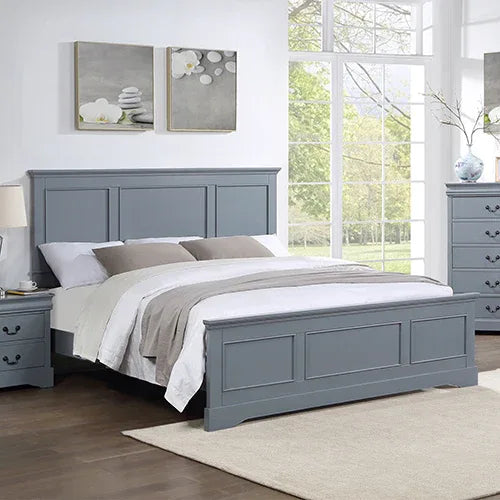 Queen Bed Frame in Solid Wood with Slats Support in Grey colour - Mekamart Australia