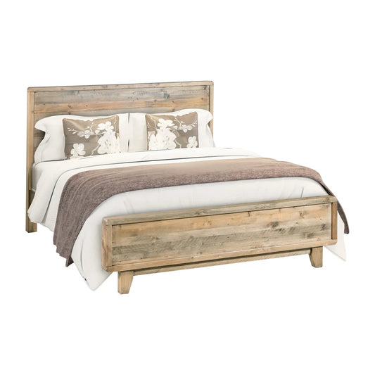 Queen Size Wooden Bed Frame in Solid Wood Antique Design Light Brown - Mekamart Australia