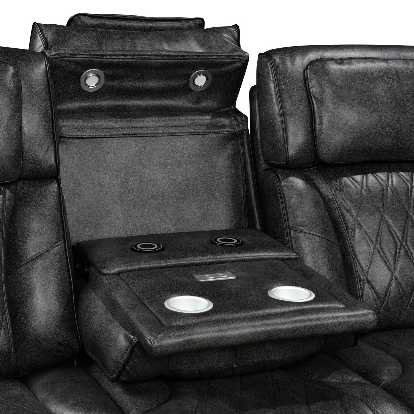 2 Seater Electric Air Leather Dark Grey Recliner - Mekamart Australia