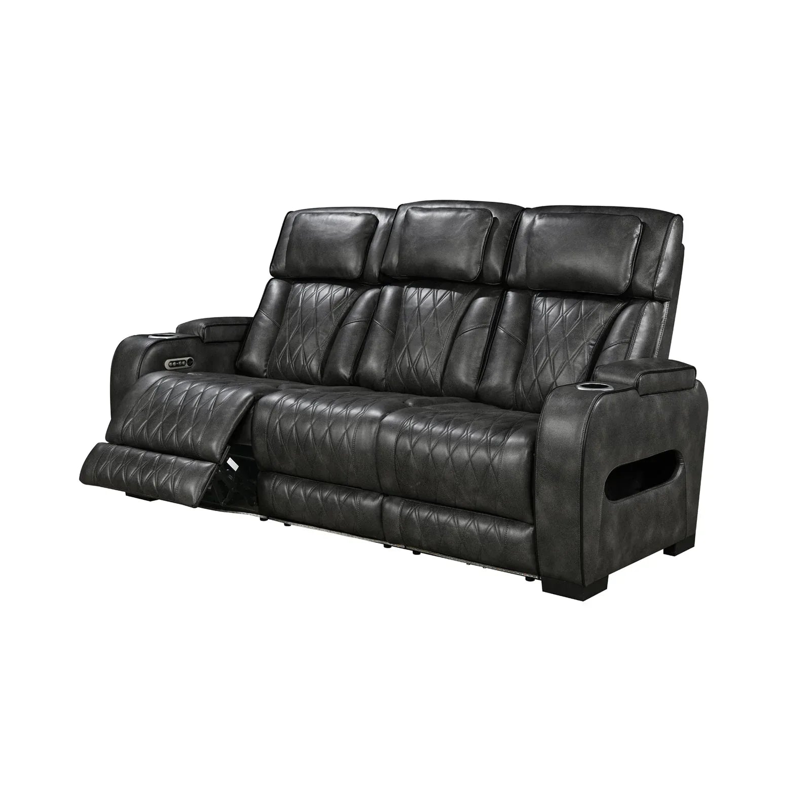 3 Seater Electric Air Leather Dark Grey Recliner - Mekamart Australia