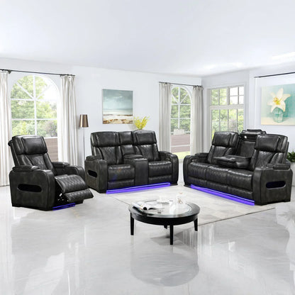 3-2-1 Seater Electric Air Leather Dark Grey Recliner Set - Mekamart Australia