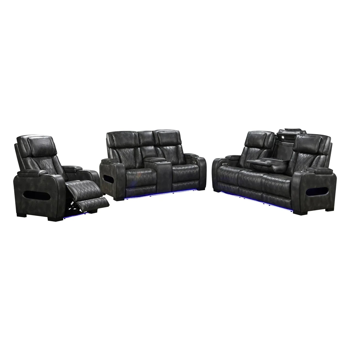 3-2-1 Seater Electric Air Leather Dark Grey Recliner Set - Mekamart Australia