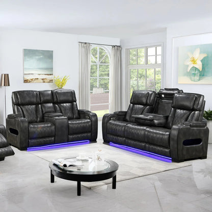 3-2 Seater Electric Air Leather Dark Grey Recliner Set - Mekamart Australia