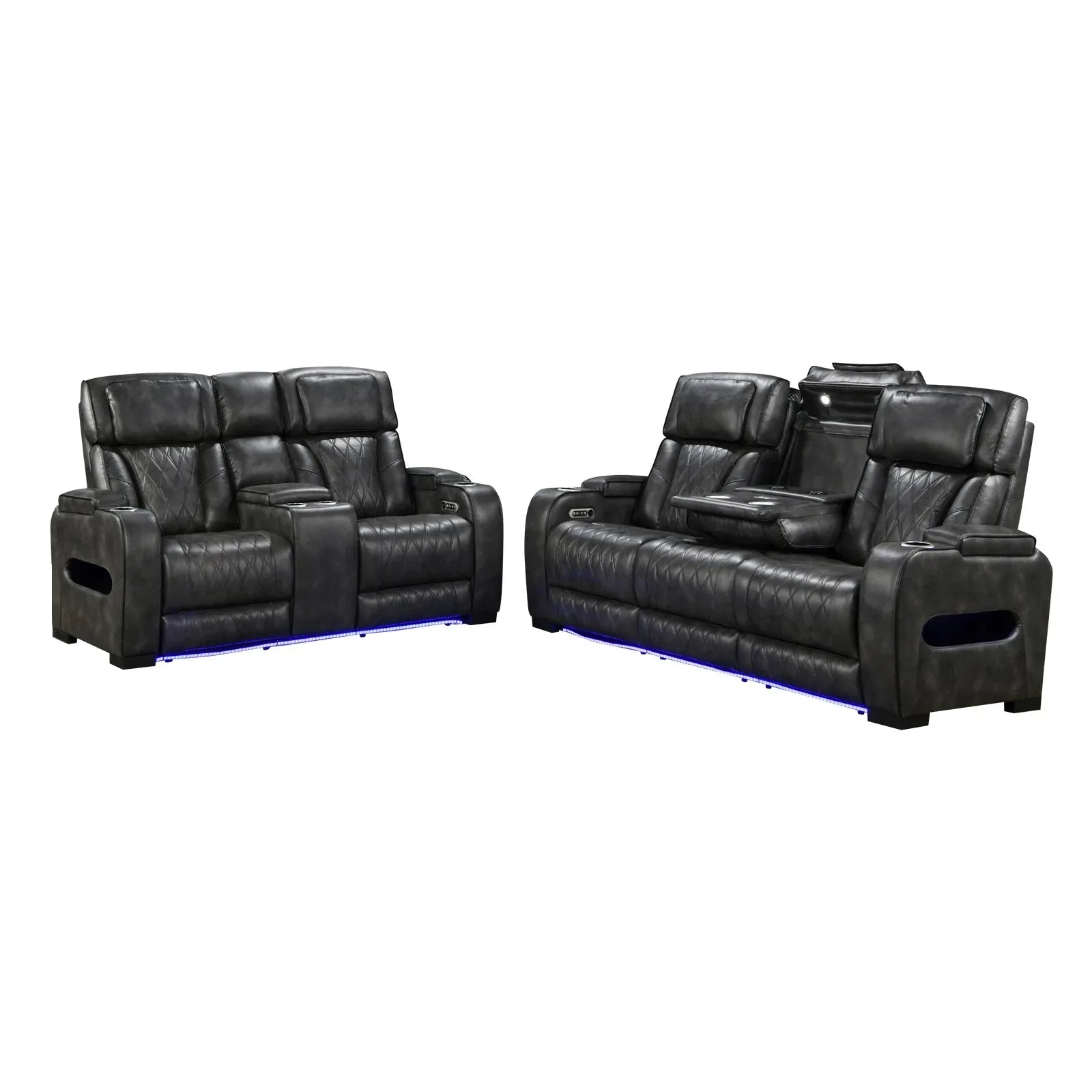 3-2 Seater Electric Air Leather Dark Grey Recliner Set - Mekamart Australia