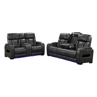 3-2 Seater Electric Air Leather Dark Grey Recliner Set - Mekamart Australia