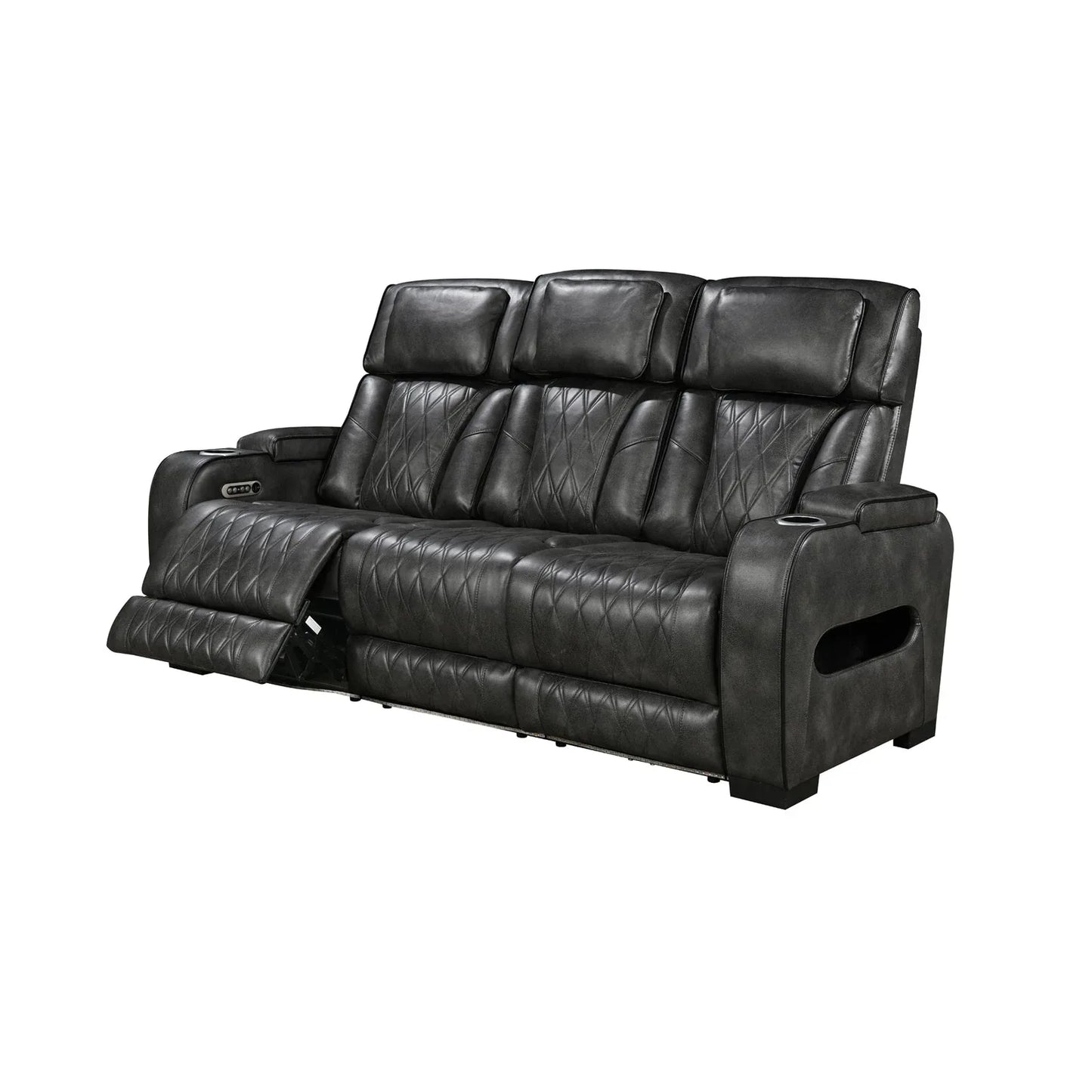 3-2 Seater Electric Air Leather Dark Grey Recliner Set - Mekamart Australia