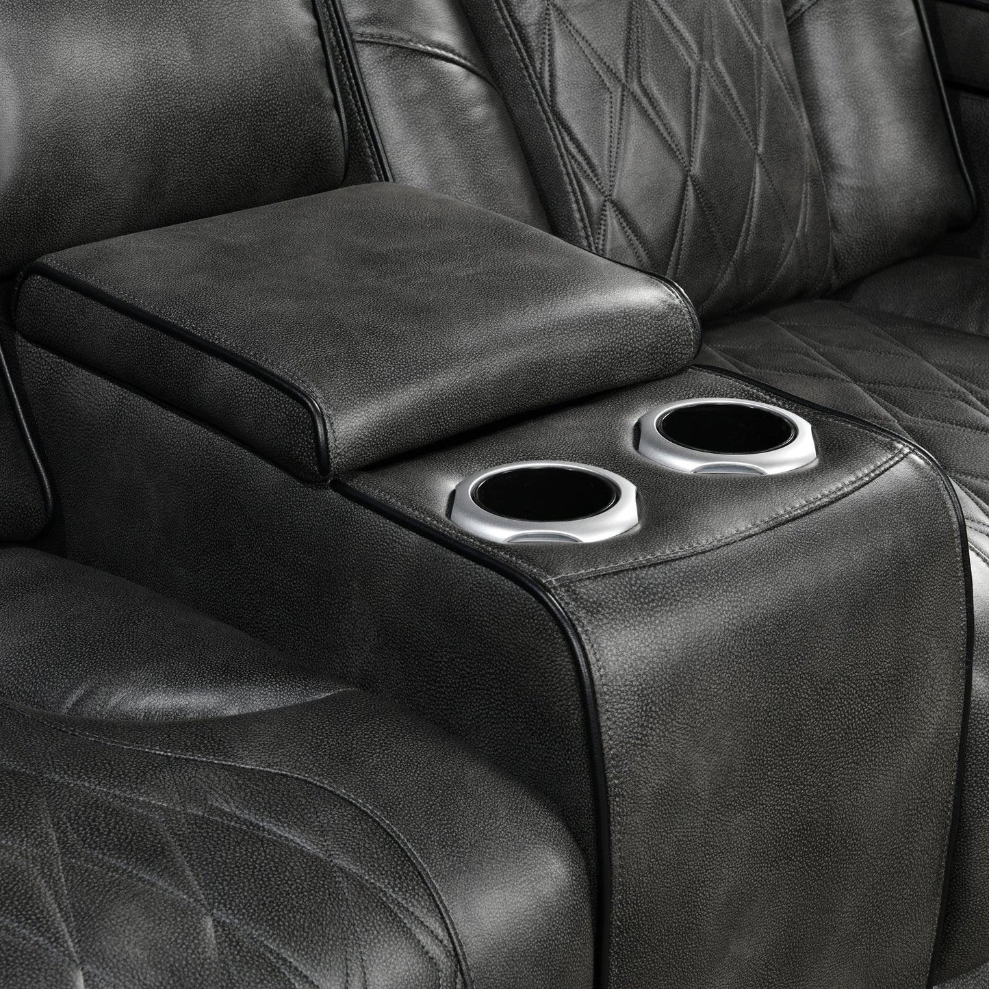 3-2 Seater Electric Air Leather Dark Grey Recliner Set - Mekamart Australia