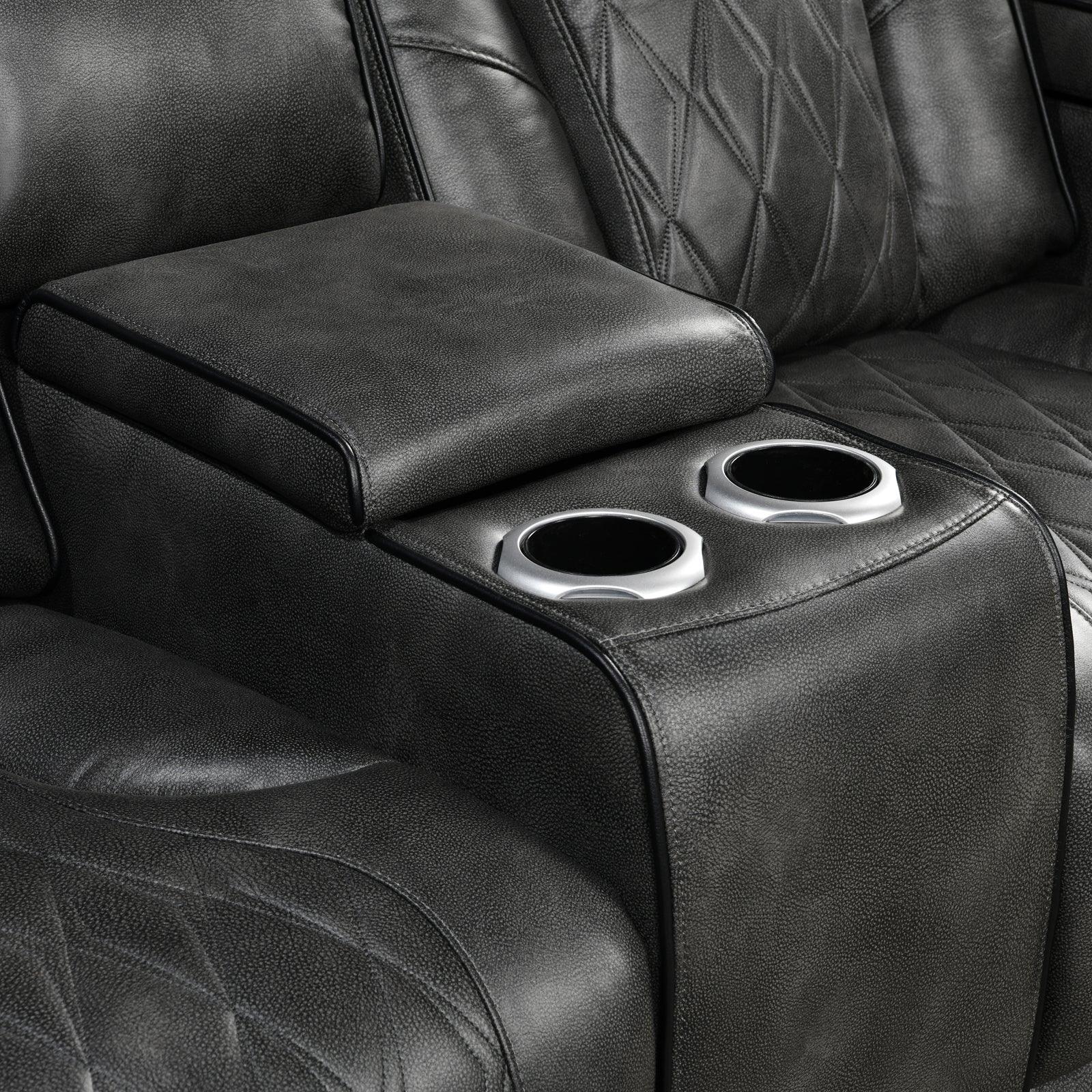 3-2 Seater Electric Air Leather Dark Grey Recliner Set - Mekamart Australia
