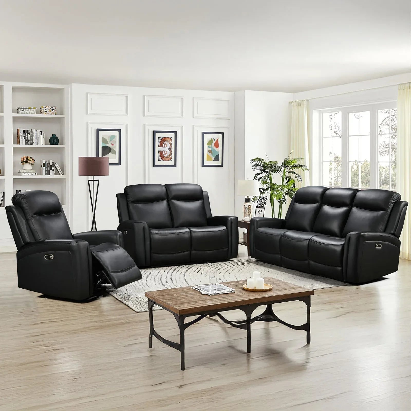 3-2 Seater Electric Leather/PVC Black Recliner Set - Mekamart Australia