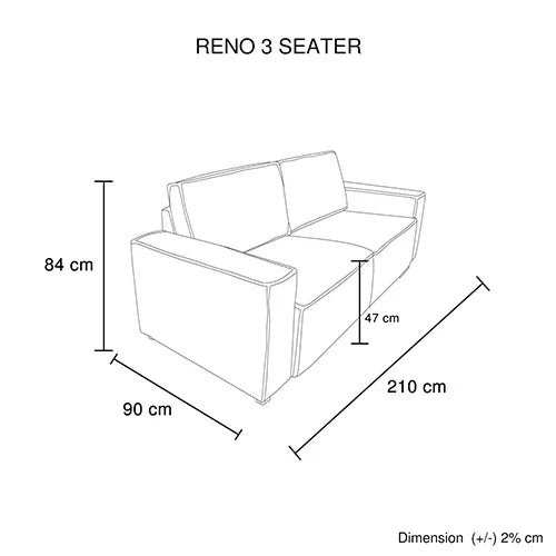 Reno 3 Seater Sofa Grey Colour Fabric Upholstery Wooden Structure Knock Down Feature In Back & Arms - Mekamart Australia