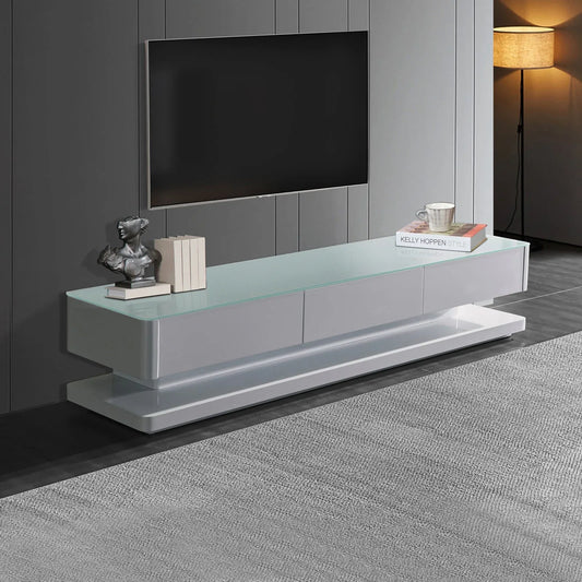 TV Cabinet with 3 Storage Drawers With High Glossy Assembled Entertainment Unit in White colour - Mekamart Australia