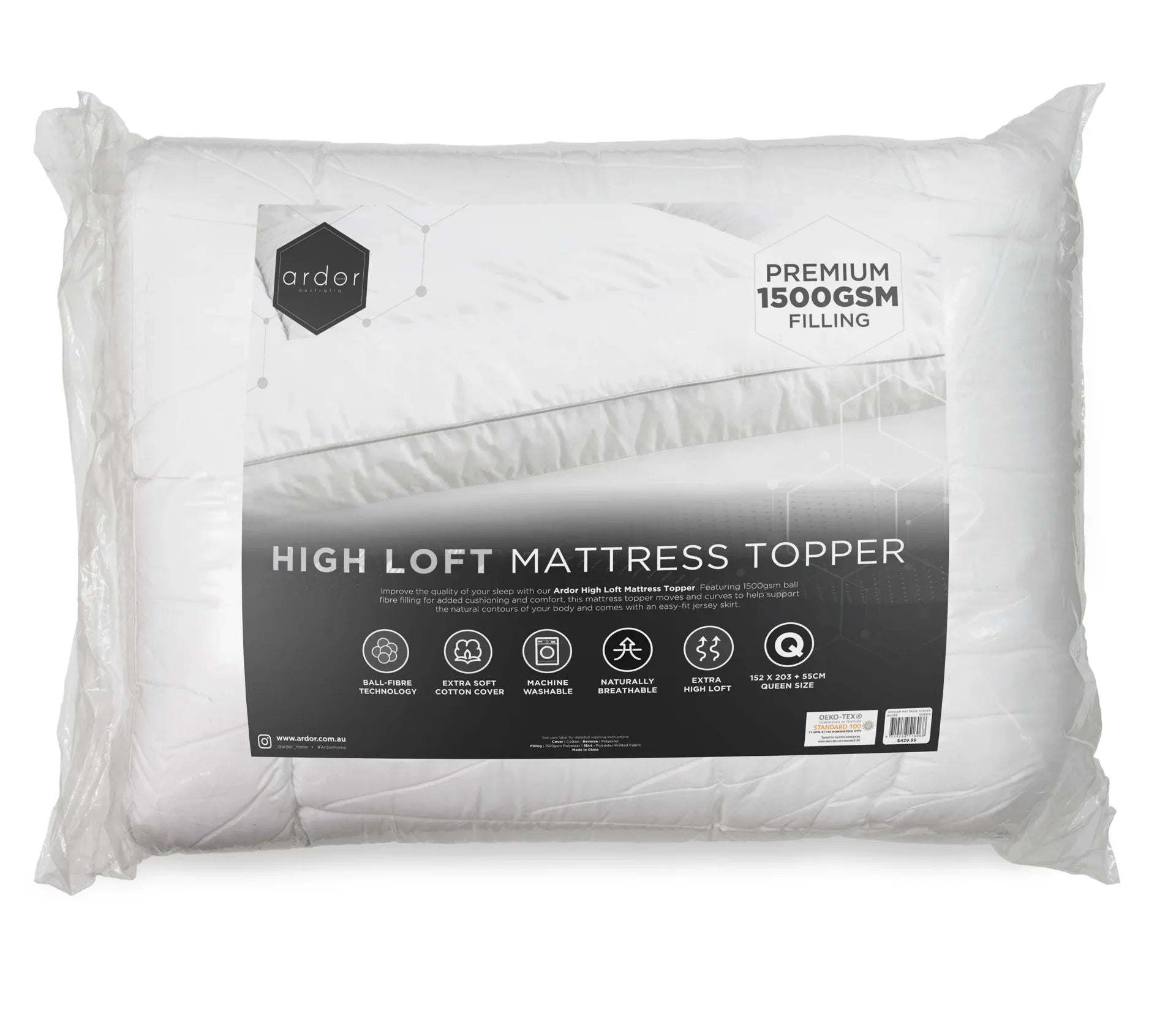 1500GSM Ball fibre MATTRESS TOPPER - QUEEN - Mekamart Australia