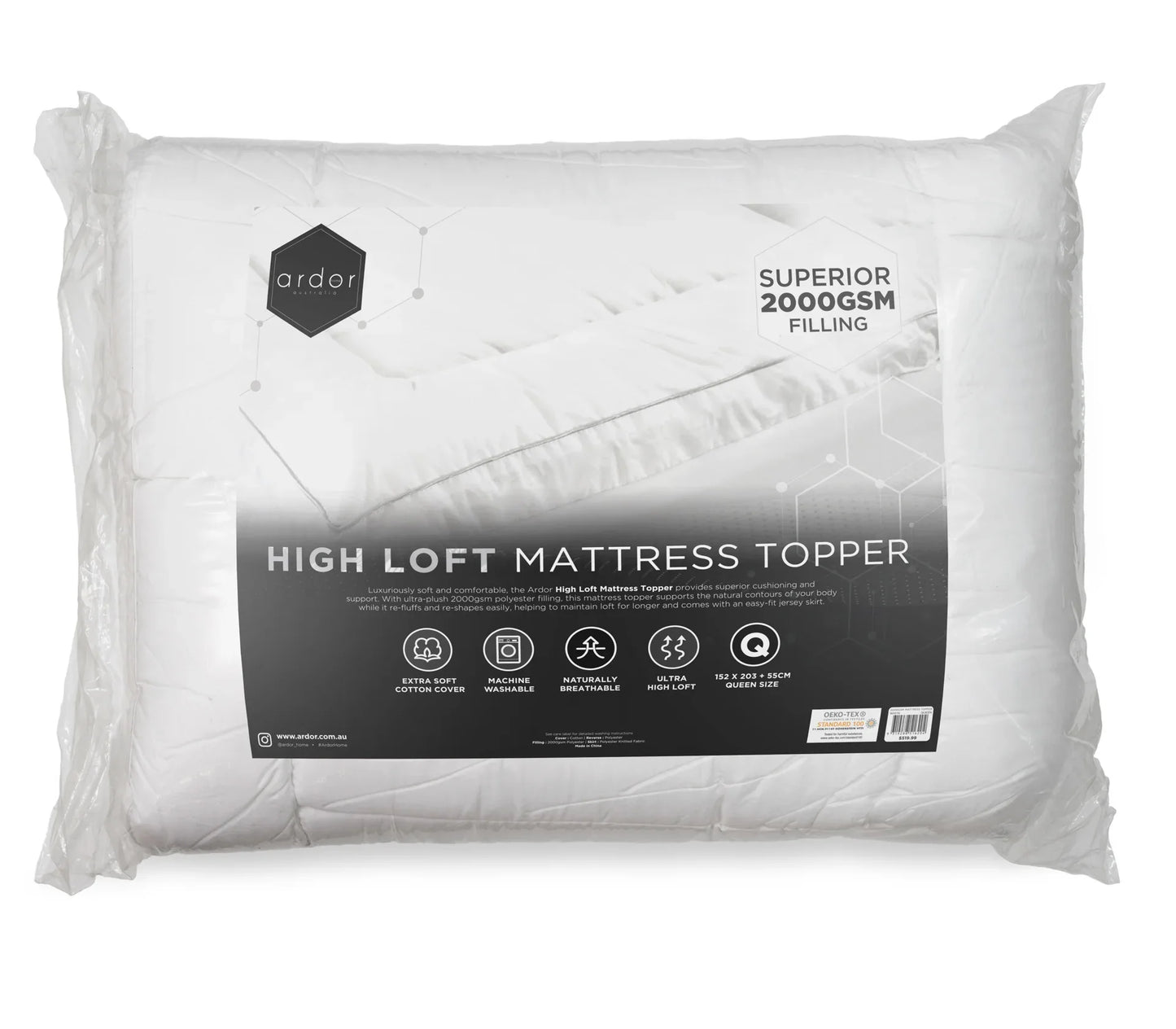 2000GSM STANDARD MICROFIBRE MATTRESS TOPPER - KING - Mekamart Australia