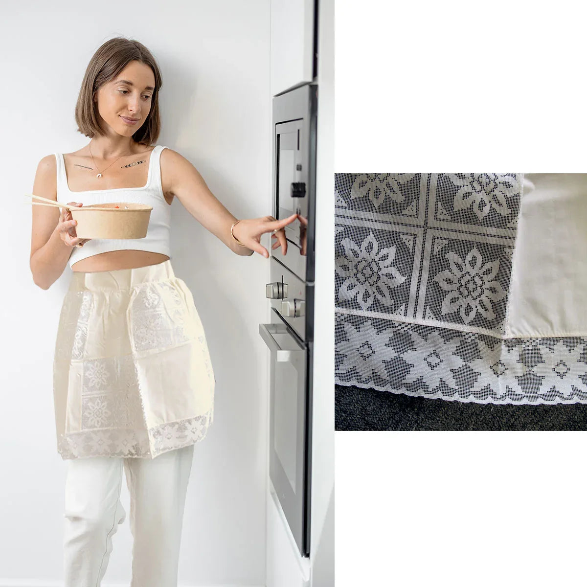 Army and Navy Lace Apron Cream - Mekamart Australia