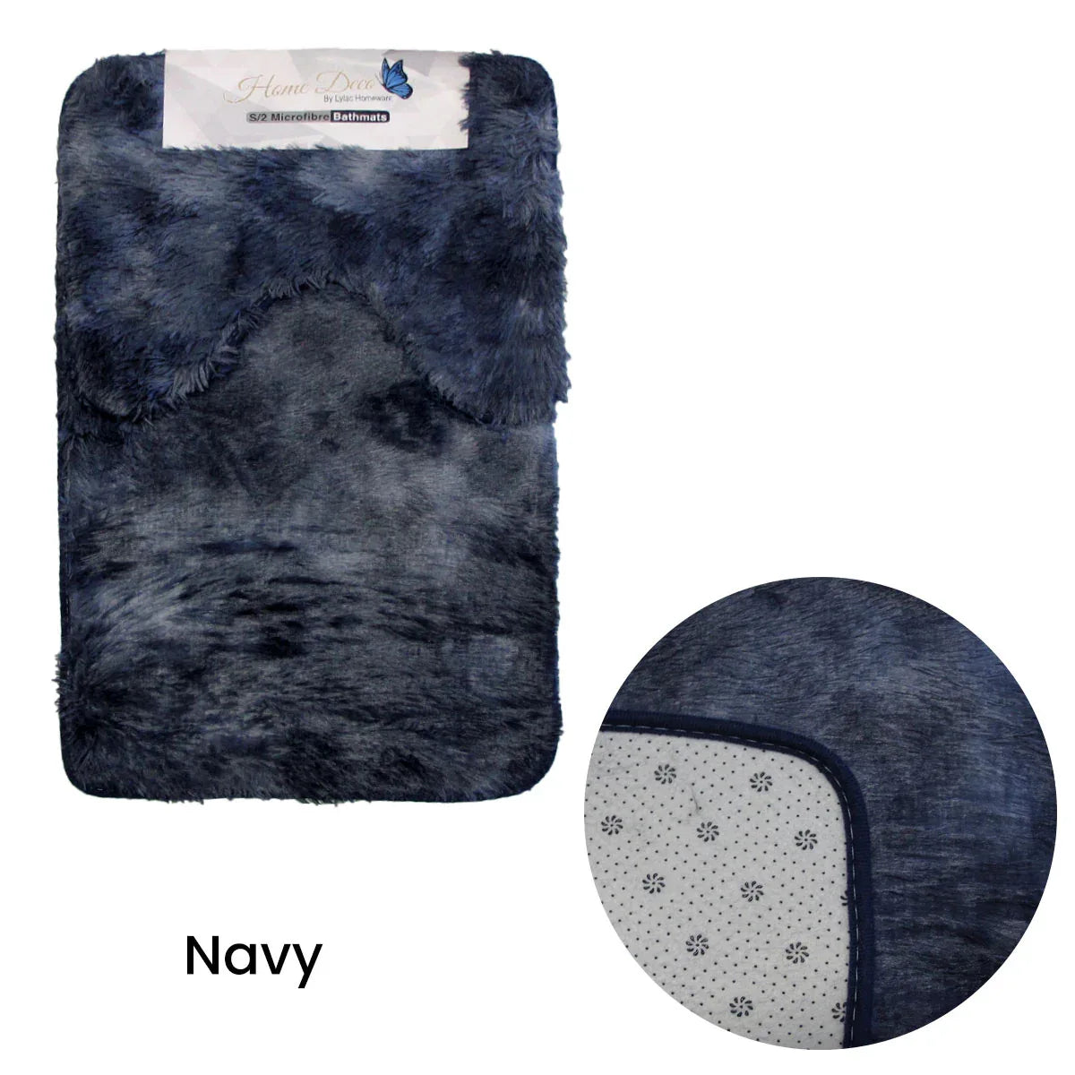 2 Pce 2-Toned Extra Light Weighted Shaggy Fluffy Bath Mat Set Navy - Mekamart Australia